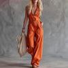 Sommer Damen Jumpsuit V-Ausschnitt Ärmellos Knopfleiste Vorne Lässig Locker Weites Bein Hosen Damen Langer Romper Overall mit Dual