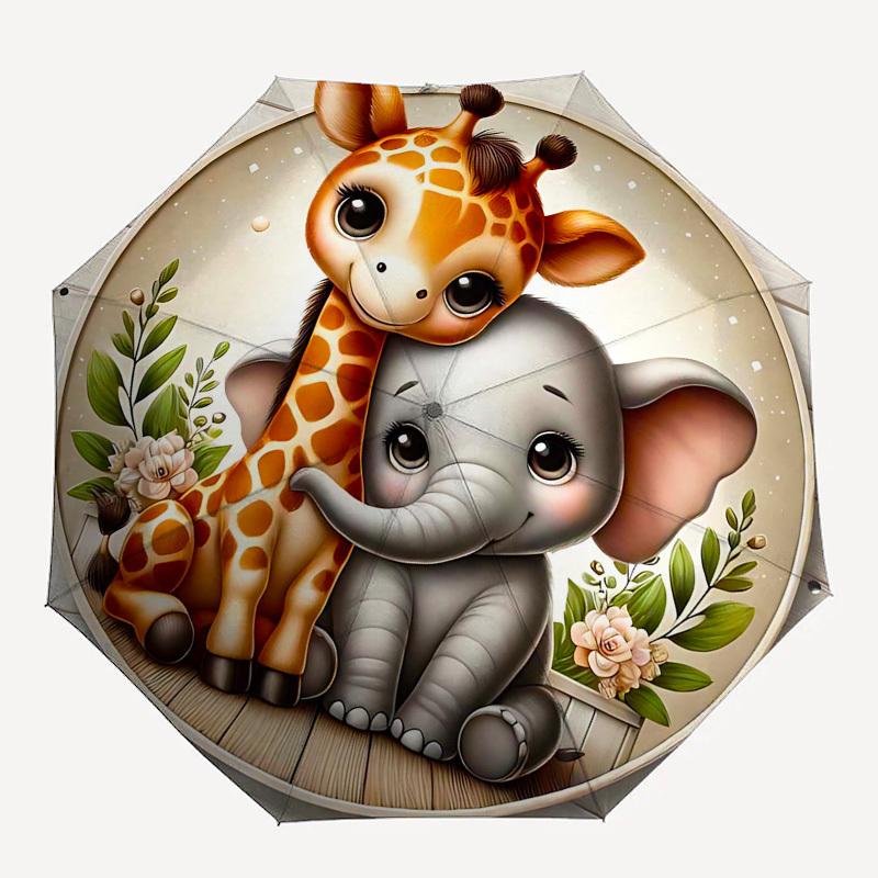 

1PC Giraffe Elephant Umbrella-8-Rib Reinforced Portable Folding Travel Suitable for All Seasons Outdoor Daily -Z0462