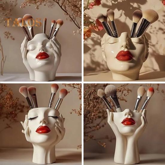 Dámský konturovaný design držák na tužky Ručně vyráběná umělecká dámská forma Hlava váza Minimalistický držák na štětce na make-up pro domácí obývací pokoj Dekorace knihovny