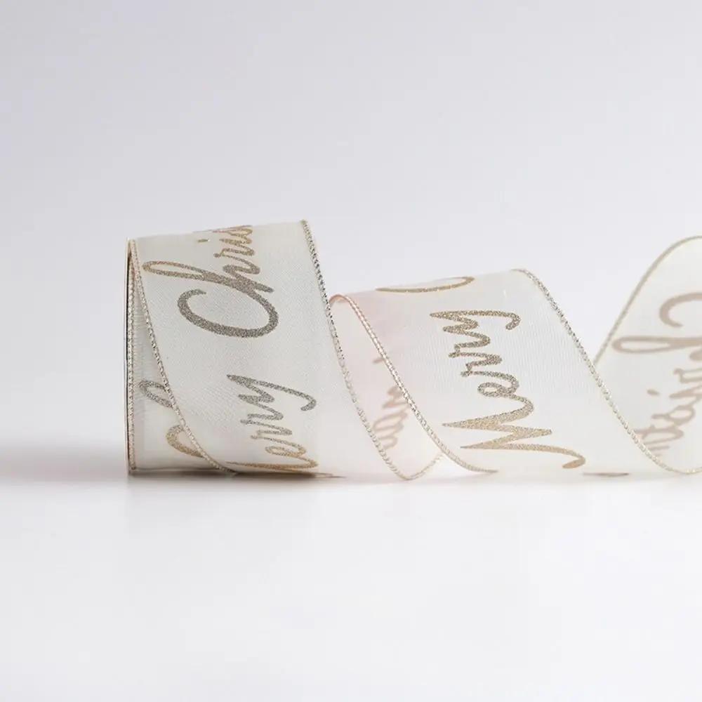 10 Yards Christmas Ribbons Imitation Hemp Material Champagne Gold Weave Ribbon Wired Edge Christmas Gift Packaging