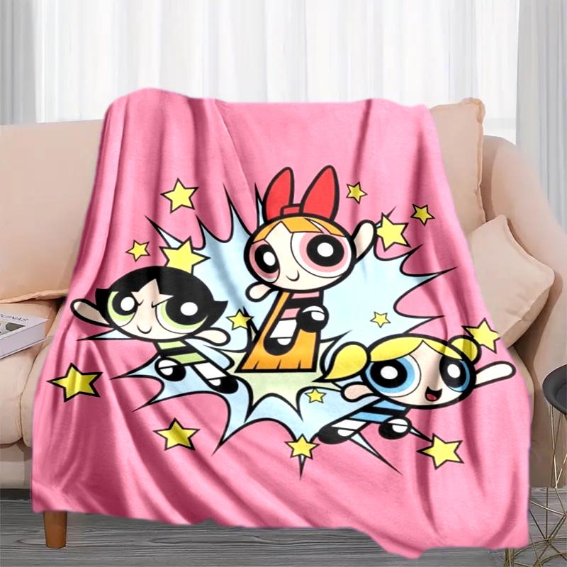 1PC The Powerpuff Girls printed blanket, all season lightweight home office outdoor nap multifunctional blanket A7