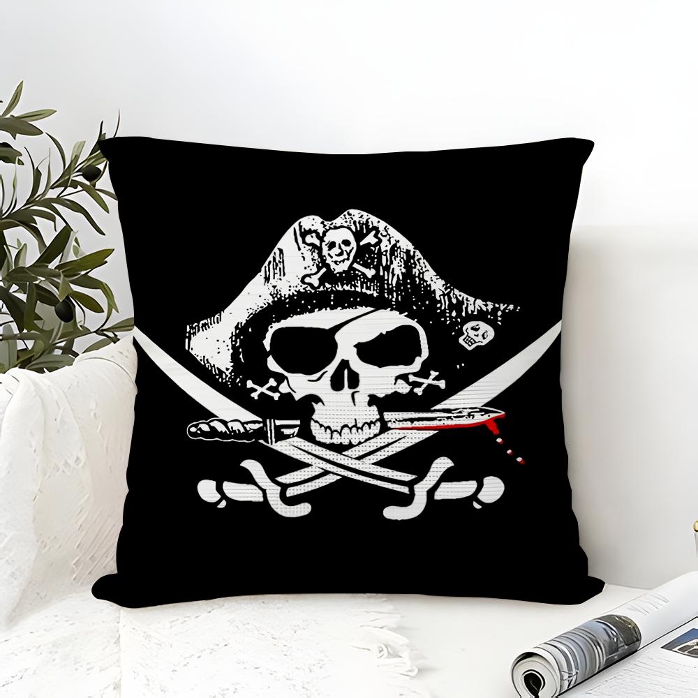 Pirate Skull  Crossbones Pillow Case Cotton Linen Fabric Square Zipper Pillowcase Home Decorative Living Room