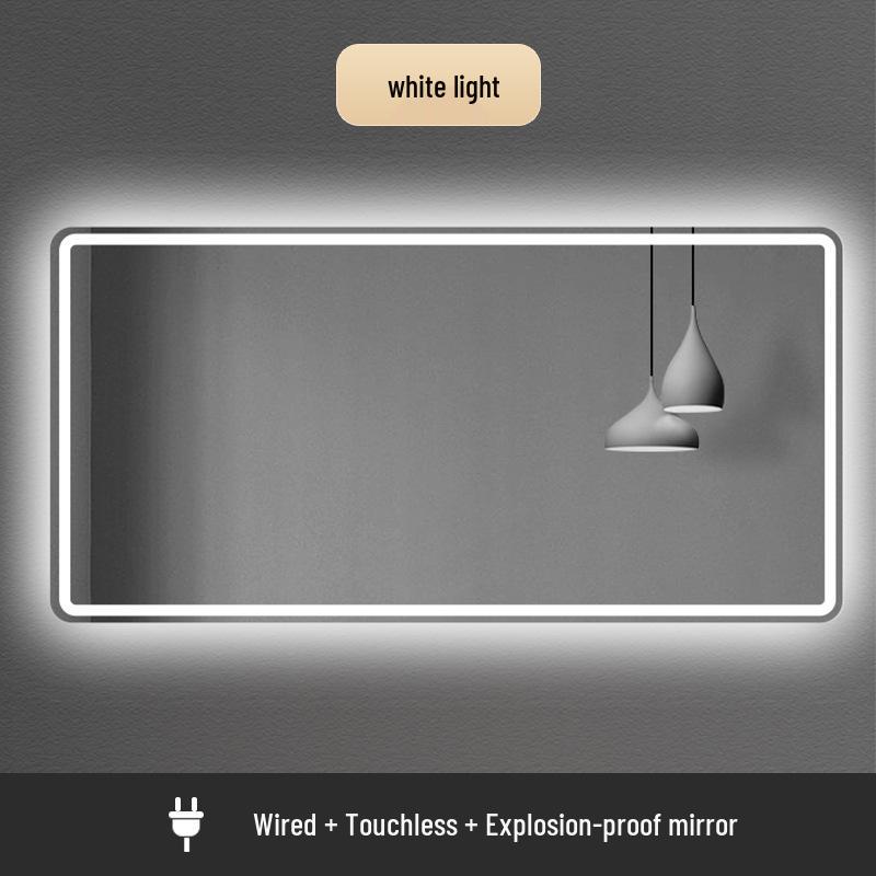 European-Style LED Square Bathroom Mirror with Touchscreen, Anti-Fog, Bluetooth, and Induction Features