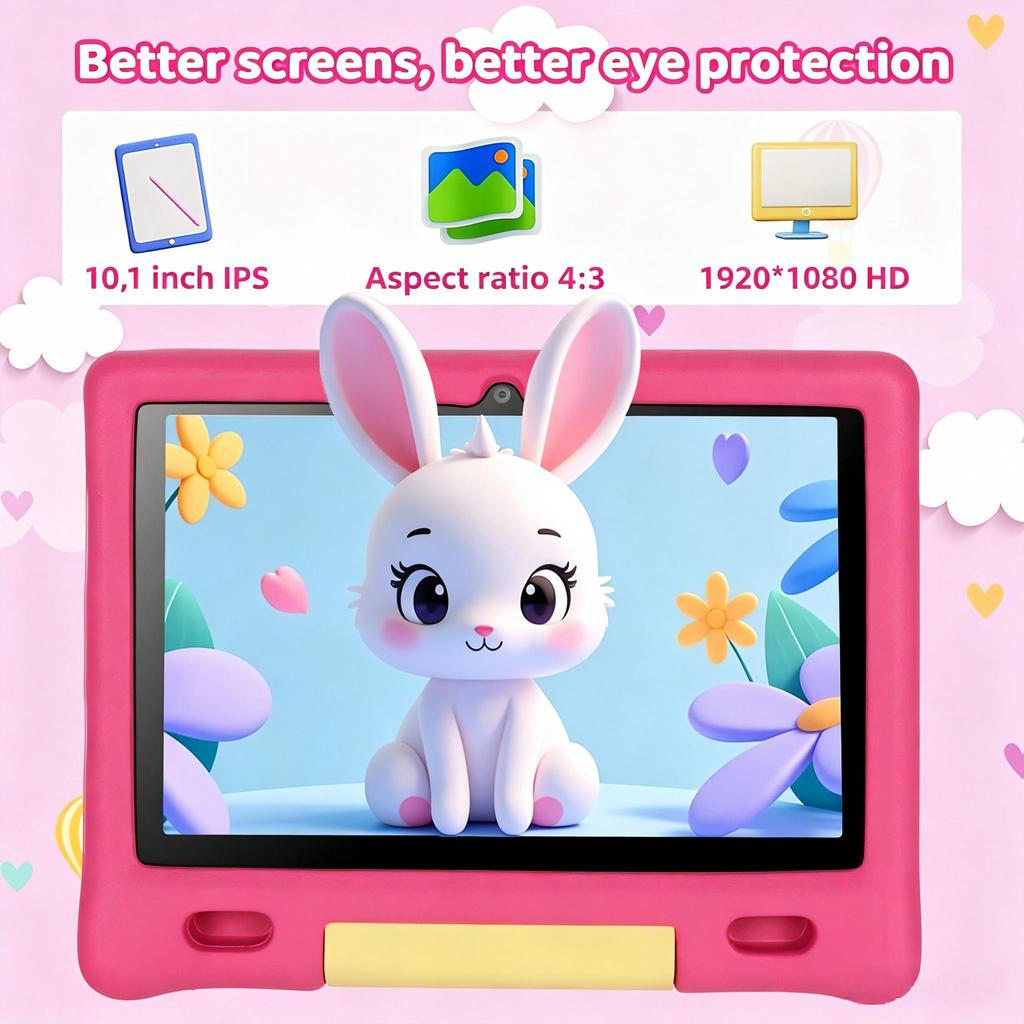 Android 15 Kids Tablet, 10.1 Inch, HD 1280×800 Display, 20GB RAM+128GB ROM, 5MP+8MP Camera