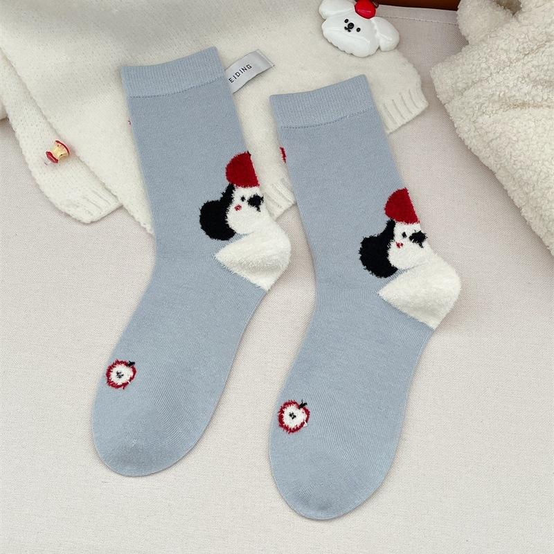 

Носки для девочек осенне-зимние мультяшные животные до середины икры влагопоглощающие длинные носки до икры милые носки с маленьким мишкой Дуй Дуй 1 pair синий