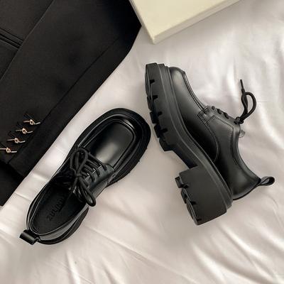 Frühling neue Plattform Damen Britischer Stil Kleine Lederschuhe Vielseitige Leder Schnürschuhe Schwarz JK Einzelne Schuhe