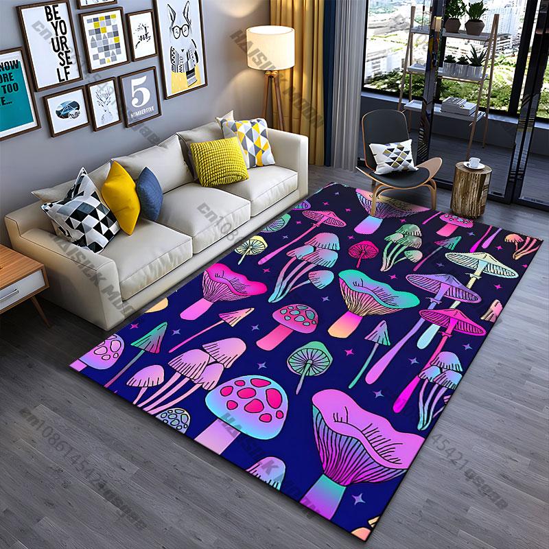 Colorful mushrooms with starry background carpet Yoga living room room decor children's crawling mat doormat area rug
