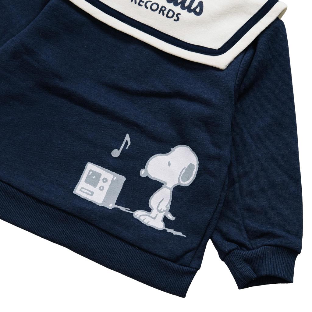 Snoopy fleece sweatshirt with sailor size 90 collar, navy,