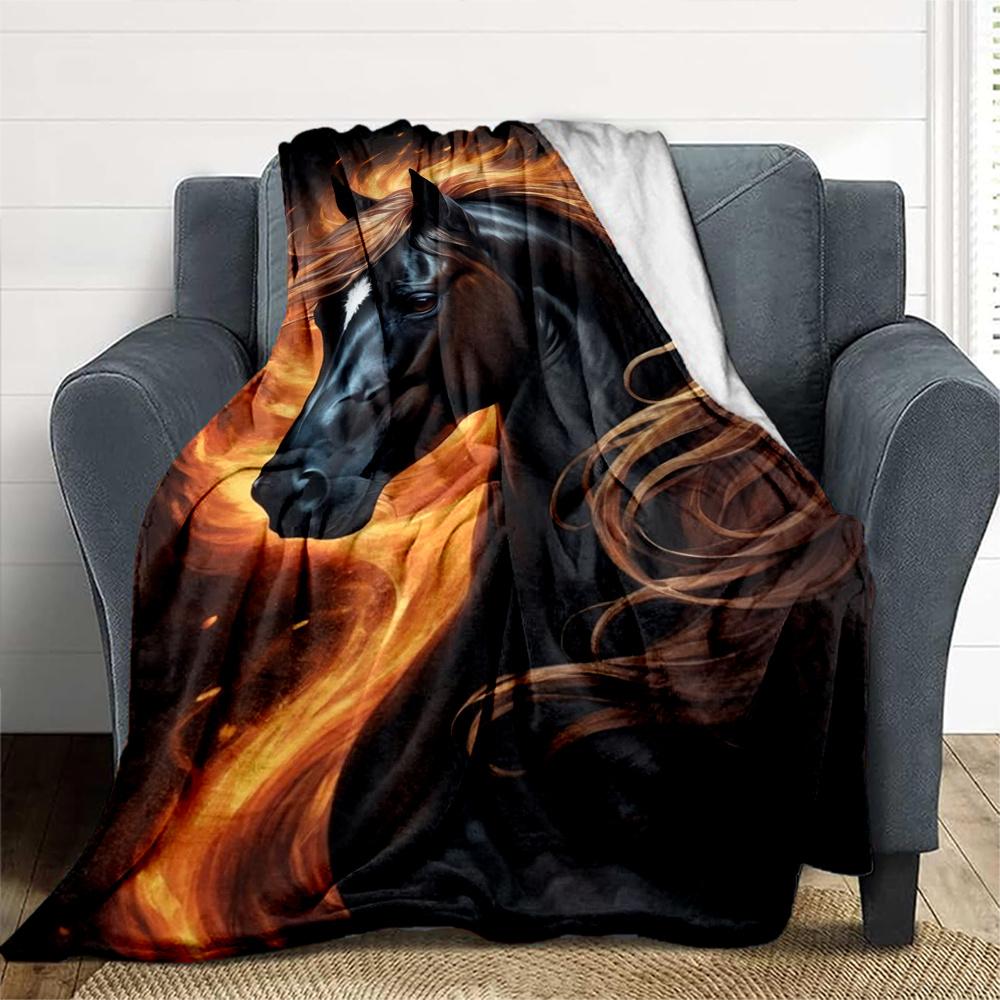 1pc Firehorse Flamepony Flannel Blanket, Comfortable and Warm Blanket, for Camping Sofa Bed and Couch Office020
