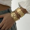 Chunky Gold Stainless Steel Wide Cuff Bracelet for Women Vintage Stamped Sun Coin Tribal Boho Bangle Waterproof Vacation Jewelry