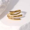 Stainless Steel Gold Color Geometric Open Rings For Women Vintage Metal Irregular Hollow Adjustable Ring Jewelry Gift