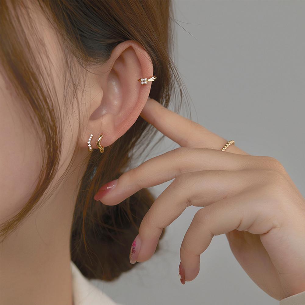 1 Pair Gold-plated Mini Zircon Hoop Earrings Rhinestone Piercing Ear Clip Cubic Otic Cartilage Earring Stud Women Ear Ornament