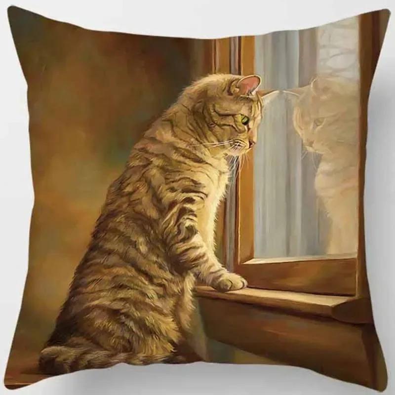 Home Decor Cute Cats: Playful & Adorable Pillow Covers Pattern Cushion Cover Suitable For Sofa Bedroom Car Pillow Cover