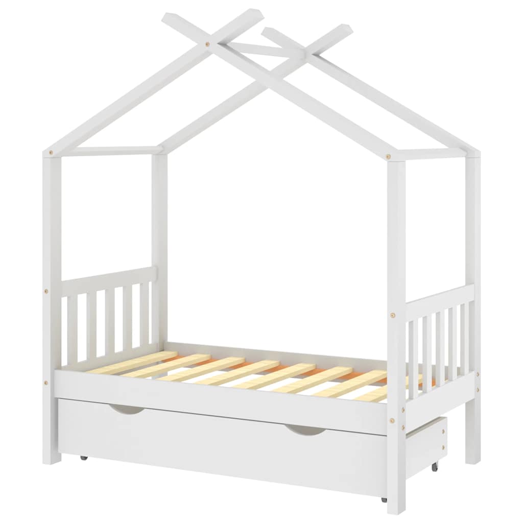Vidaxl Children's Bed Frame with Drawer, White, Pine, 70X140 Cm