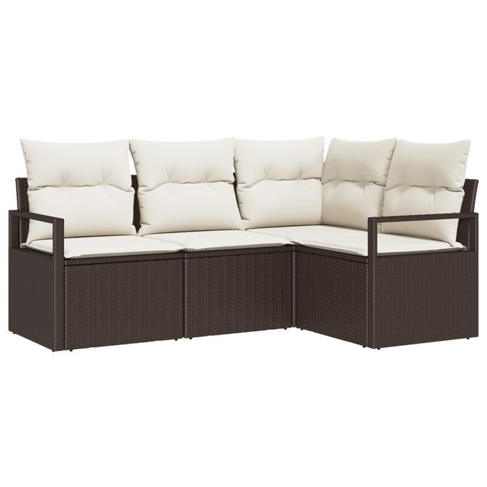Ensemble de Canapé de Jardin 4 Pièces avec Coussins Marron Poly Rattan, Canapé de Jardin 2 Places avec Coussins Marron Poly 3346358