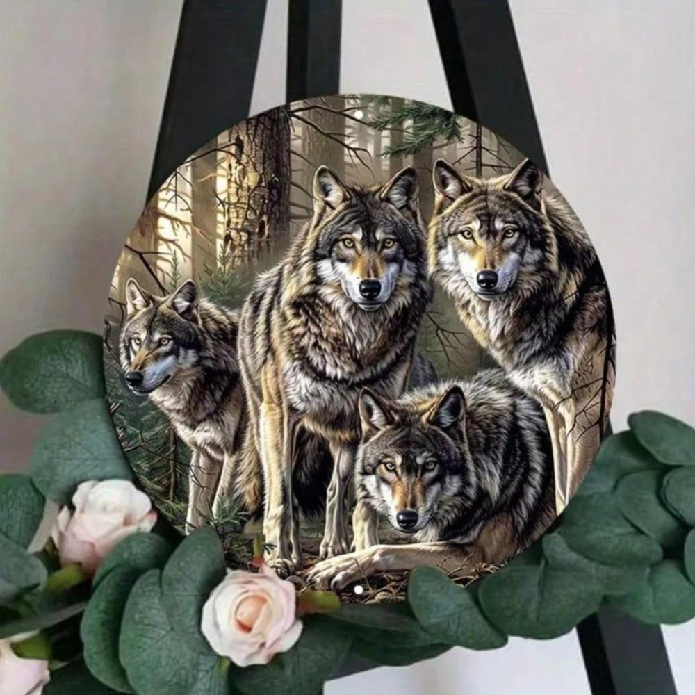 Wolf Theme Metal Wall Art, Waterproof HD Print for Indoor Outdoor Decor