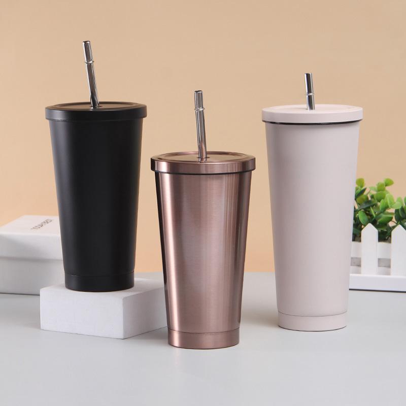1Pc 500ml Outdoors 750ml In-vehicle Insulated Cup Winter Stainless Steel Coffee Cup Straw
