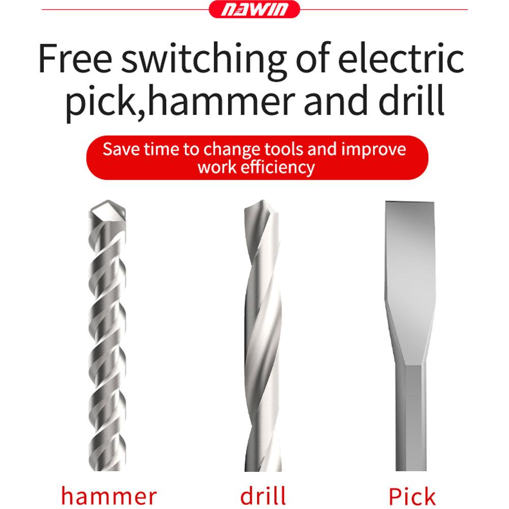 NAWIN 300N/M Cordless Rotary Hammer Brushless Copper Motor Rechargeable Hand-held Electric Tool Hammer Impact Drill