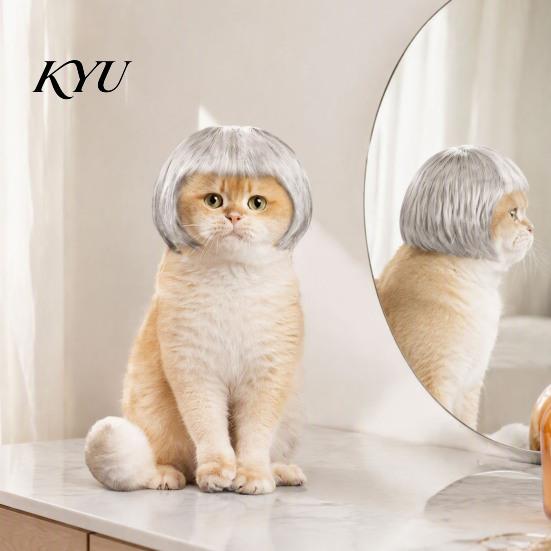 Cute Pet Cosplay Bob Wig, Funny Cat Wig with Adjustable Elastic Band, Soft Breathable for Dogs Mesh, And Cats, Halloween Party Accessories Washable