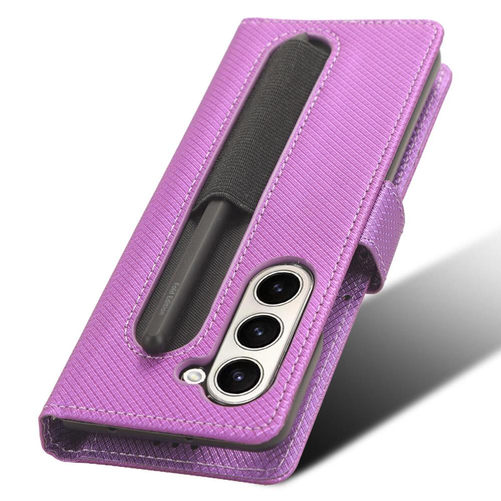 For Samsung Galaxy Z Fold6 5G Case with Pencil Holder, PU Leather Diamond Texture Wallet Phone Cover