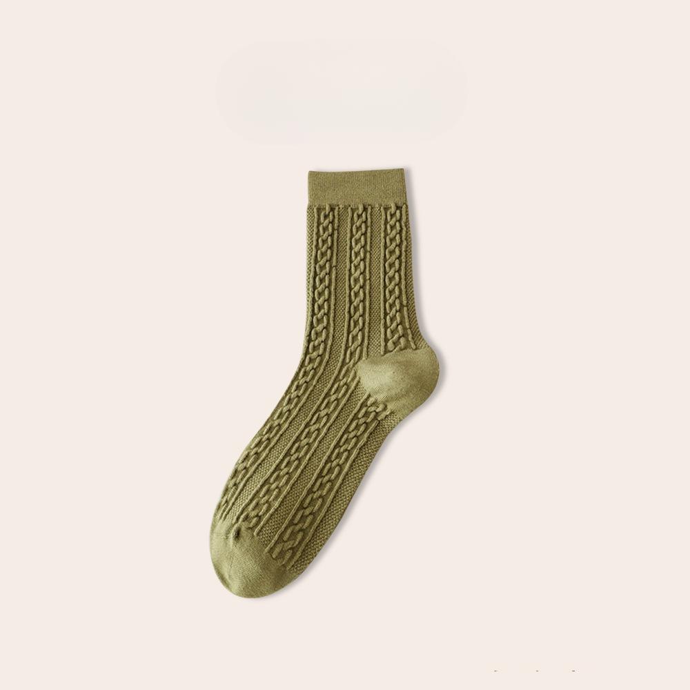 Women's Autumn and Winter Cashmere Mid-calf Socks, Twisted Boneless Long Socks, Solid Color Thickened Warm Women's Wool Socks