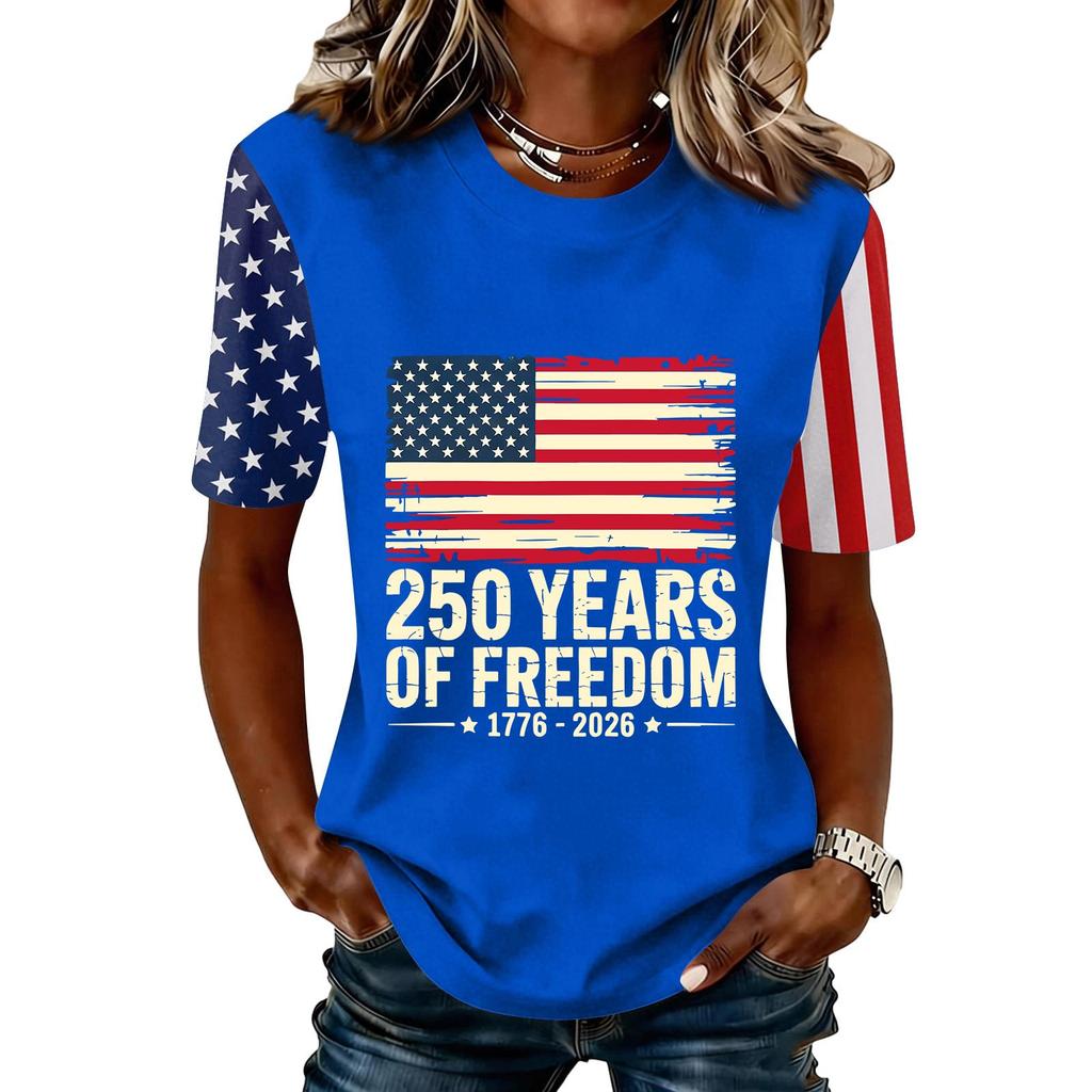 Women's Fashionable Casual Short Sleeve Print Round Neck Pullover Top