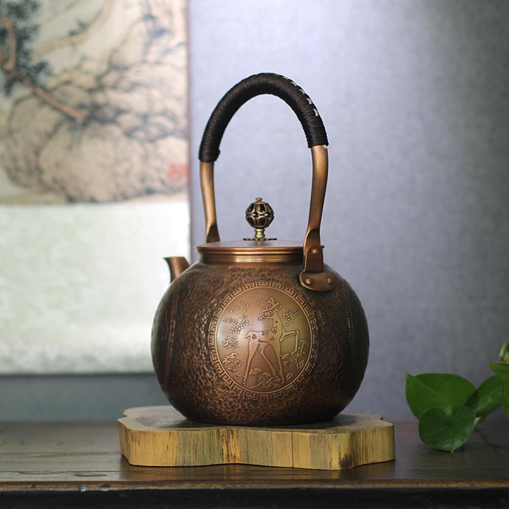 Pear Shaped Red Copper Teapot, Handmade Hammered Copper Teakettle, Around the Stove Boiling Tea Pot, Kung Fu Health Tea Set,1.5L
