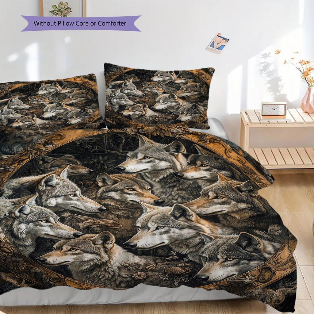 Wolf Pattern Bedding Quilt Set Quilt Cover Pillowcase Home Decoration Birthday Gift (1 * duvet cover + 2 * pillowcase, without core)