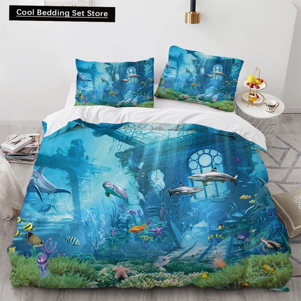 3D Octopus Duvet Cover King Queen Size Cute Cartoon Ocean Animal Bedding Set for Kids Teens Sealife 2/3pcs Polyester Quilt Cover