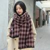 Retro Plaid Scarf Female Atmosphere Autumn and Winter Thickening Korean Senior Sense Student Warmth Couple Scarf Versatile