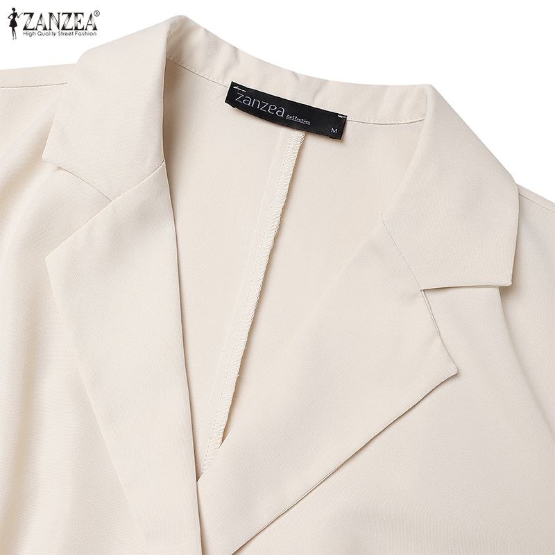 ZANZEA Women Turn Down Collar Long Sleeve Casual Spring Autumn Long Dress