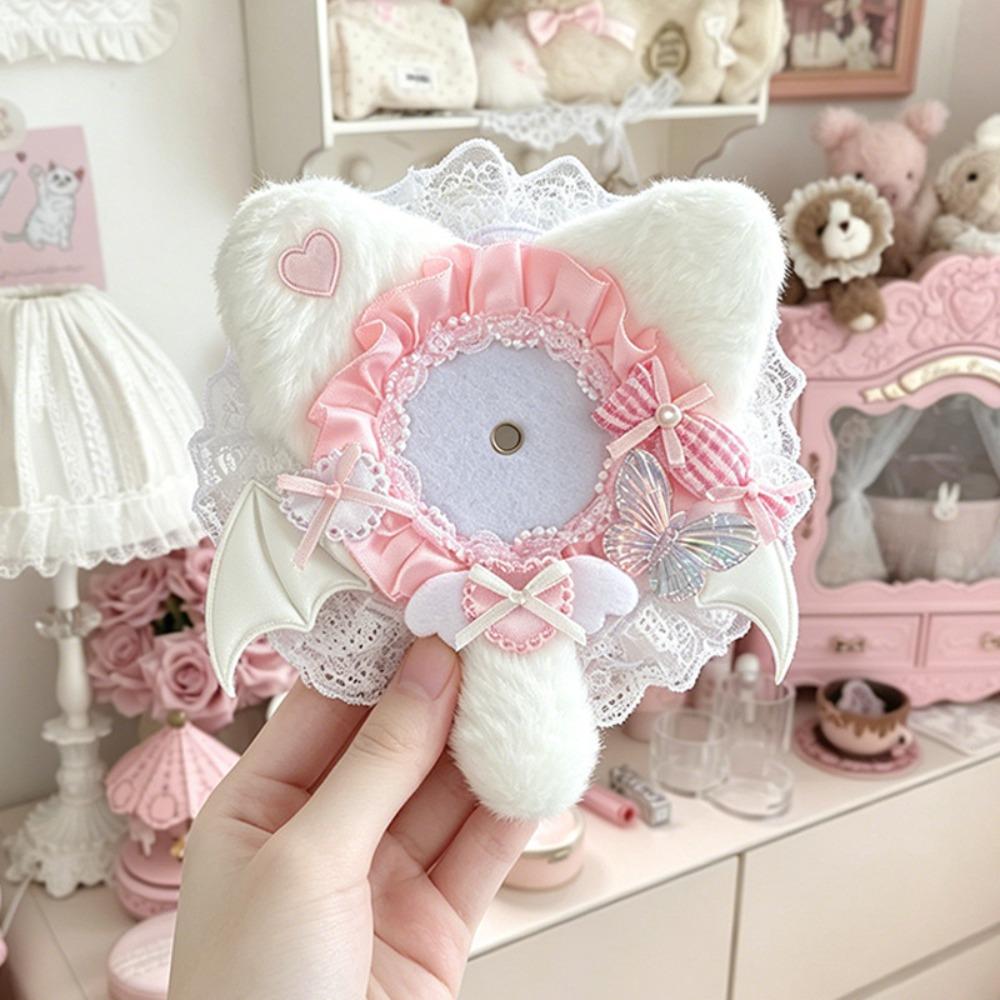 Lace Edged Badge Display Case Cat-Ear Shape Can Badge Cover Lightweight Badge Holder  Ita Bag