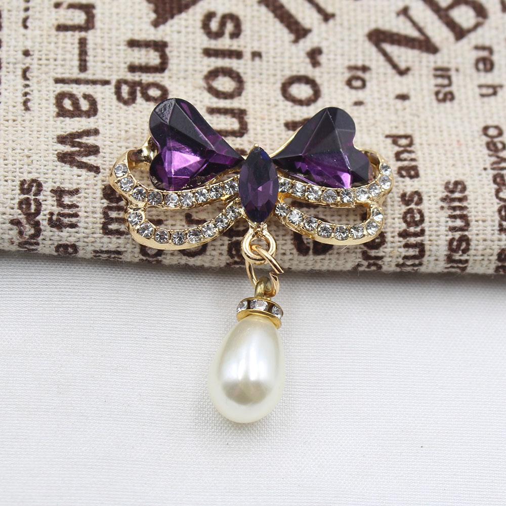 2 Pieces of 35 * 45mm Alloy Rhinestone Glass Bow Pearl Pendant DIY Wine Glass Decoration Clothing Hair Accessories