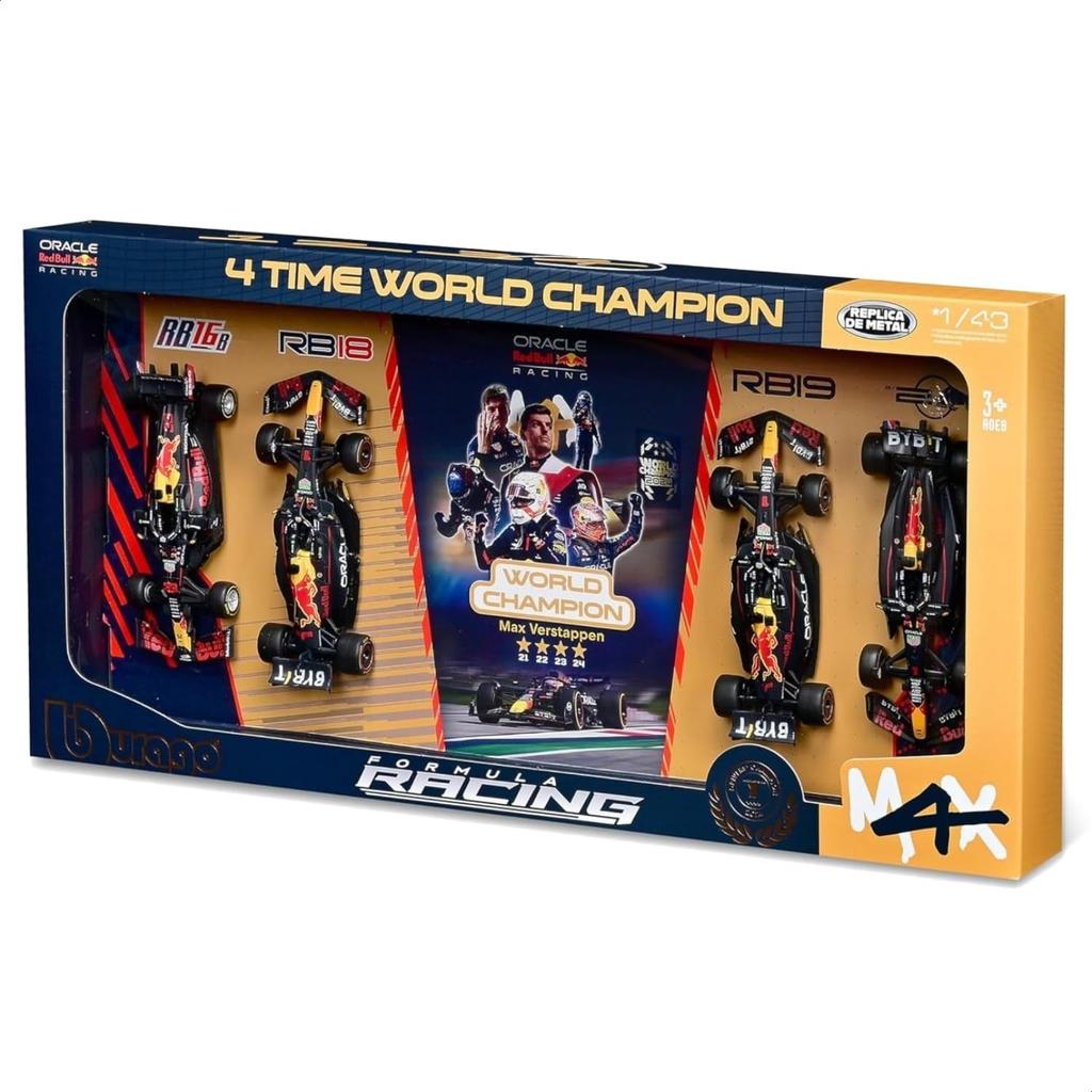 Bburago F1 Max Verstappen World Champion Commemorative Special Package Red Bull Max Verstappen Set Not Diecast Model Car Finished Product 1/43 4-Time