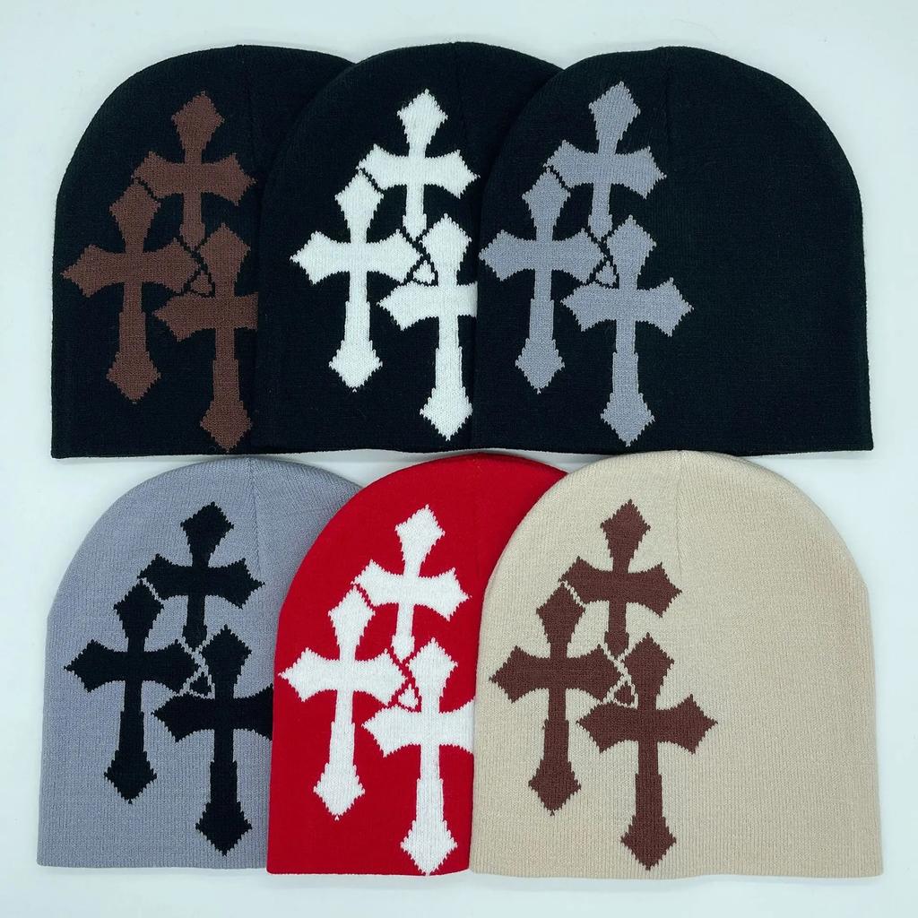 1 Stück Neue Jahrtausend Kreuz Hacquard Strickmütze Herbst Winter Warm Halten Beliebte Hip Hop Beanie Street Fashion Outdoor Kälte Kappe