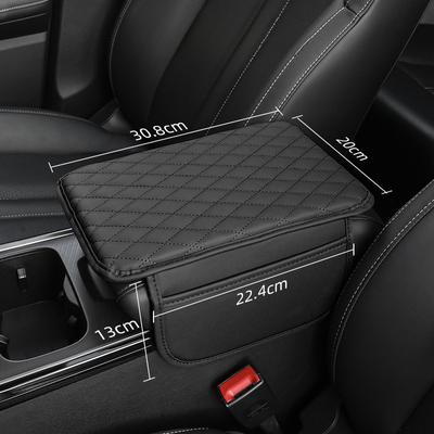 Car Universal Armrest Cover Leather with Tissue Storage Memory Foam Height Pad Car Armrest Box Protective Pad Increased Support