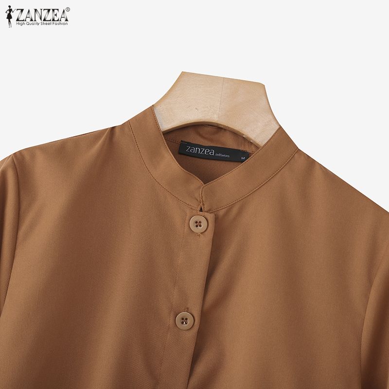 ZANZEA Camicetta Casual da Donna con Collo Stretto e Maniche a 3/4 Larga