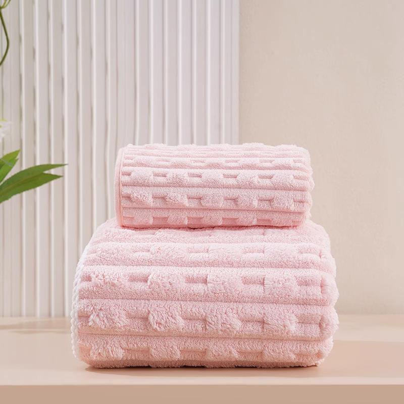 

90*170cm Soft Ultra-fine Fiber Bath Towel, Absorbent and Quick Drying Towel, Home Soft Thickened Coral Velvet Bath Towel 70*140cm рожевий