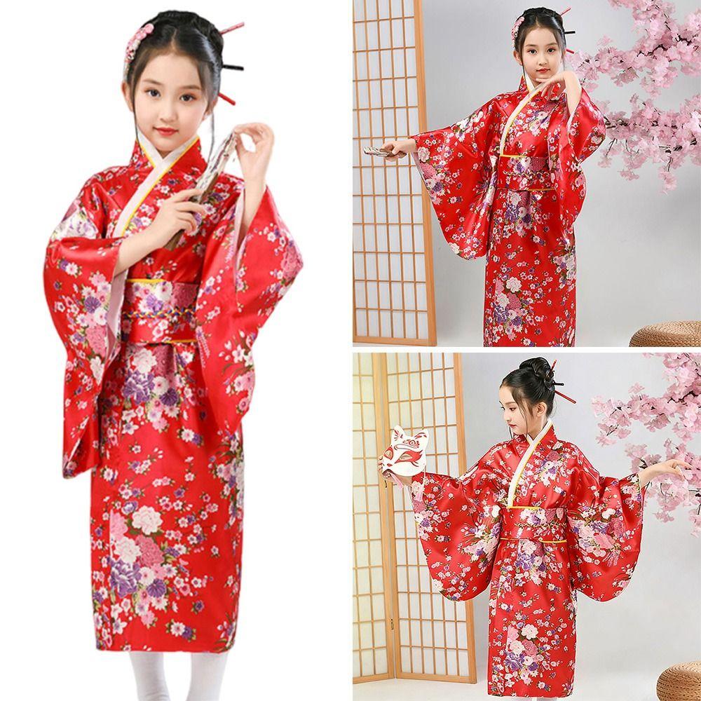Bathrobe Gown Children Japanese Kimono with Obi Cosplay Costume Vintage Haori  Kids Boys Girls