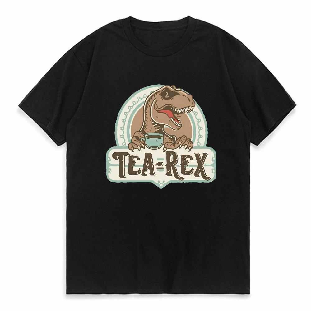 Lustiges Tea Rex T-Rex Dino Kaffee Cartoon Kawaii Humor Grafik T-Shirt Unisex Lässig Anime Baumwolle