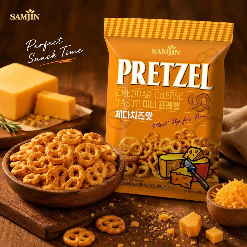 SAMJIN Mini Pretzel Biscuits 70g Cheese Flavor | Crispy Crunchy Texture, Rich Cheese Flavor, Convenient Snack