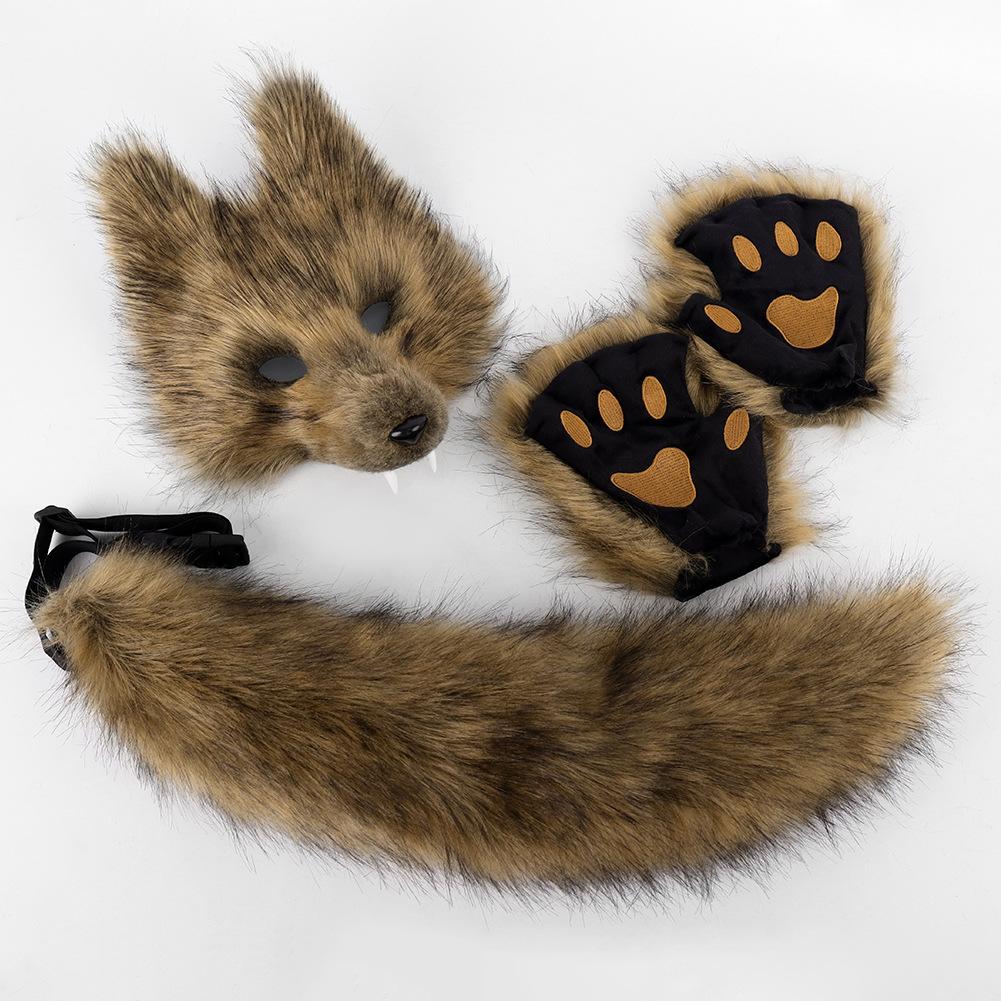 Vos Wolf Masker en Staart Set Voor Meisjes Halloween Kat Masker Staart Cosplay Vos Masker Wolf Staart Kostuums Accessoires Voor Feest
