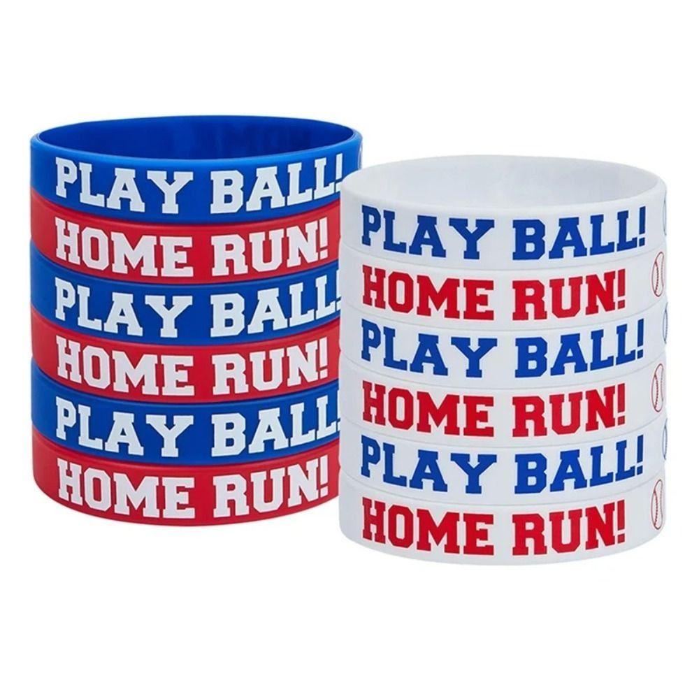 

10PCS Play Ball Baseball Silicone Bracelet Flat Printed Sports Bracelets Baseball Players белый/красный