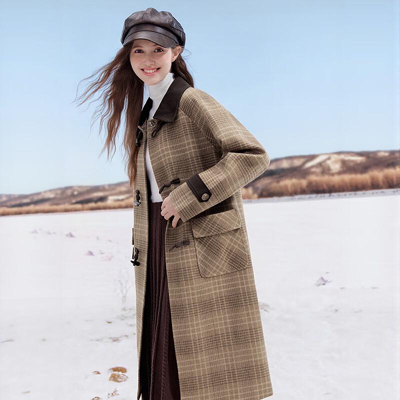 Betu Damen Eleganter Colorblock-Kragen Karierter Wintermantel