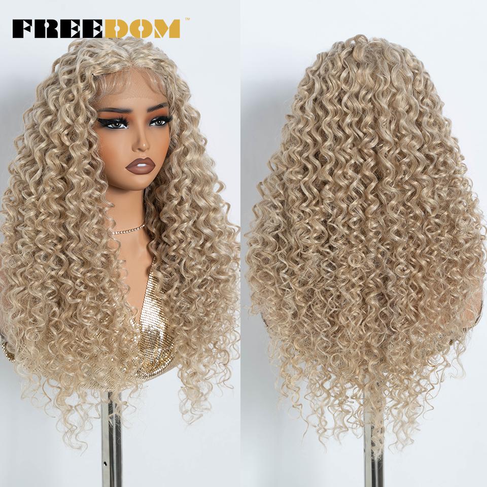 

FREEDOM Synthetic Lace Front Wigs For Black Women Kinky Curly Lace Wig 30 inch Ombre Blonde Ginger Lace Wig Cosplay Wigs (as the picture,30inches&Lace Front)