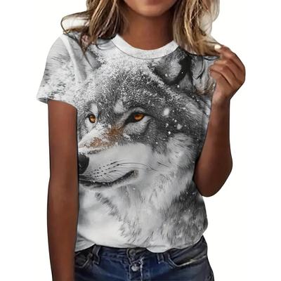 Summer Women's T Shirt Wolf Graphic Print Female Casual Short Sleeve Outdoor Clothes Crew Neck T-Shirts Street Fashion Tops