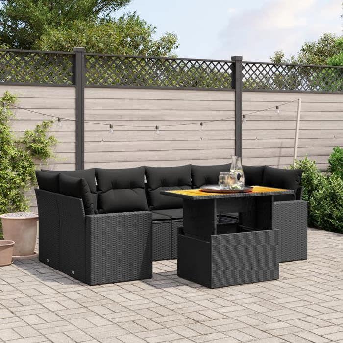 VidaXL Garden Lounge Set with Cushions 7 Pcs, Patio Sofas, Patio Furniture Set, Outdoor Furniture, Black 3271209