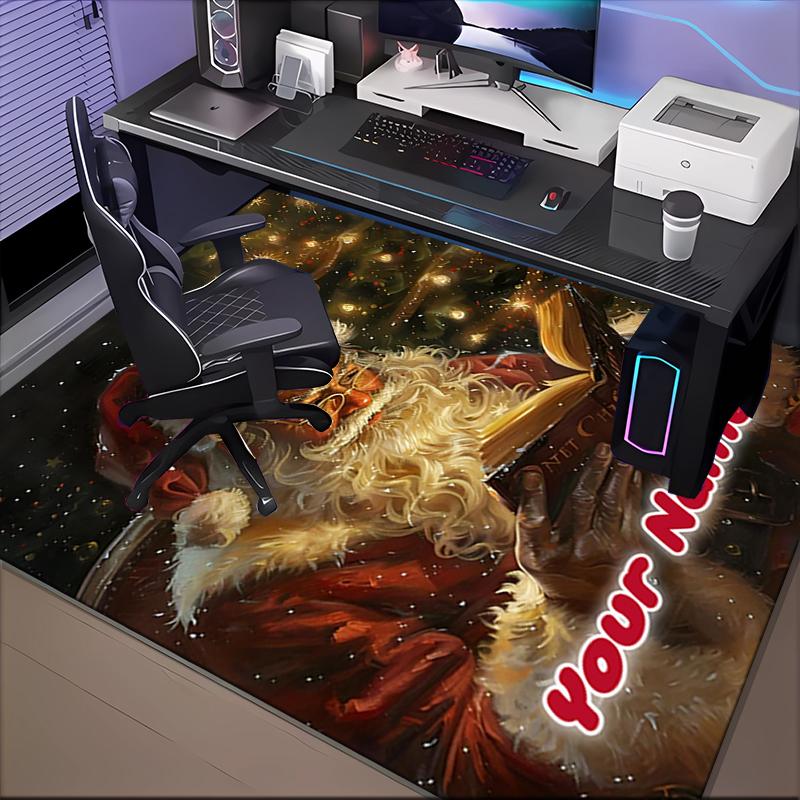 1PC Custom Name Santa Claus Reading A Book Theme Floor Mat Ideal for Living Room, Game Rooms, Office, Bedroom,Floor Mat Playful Design40