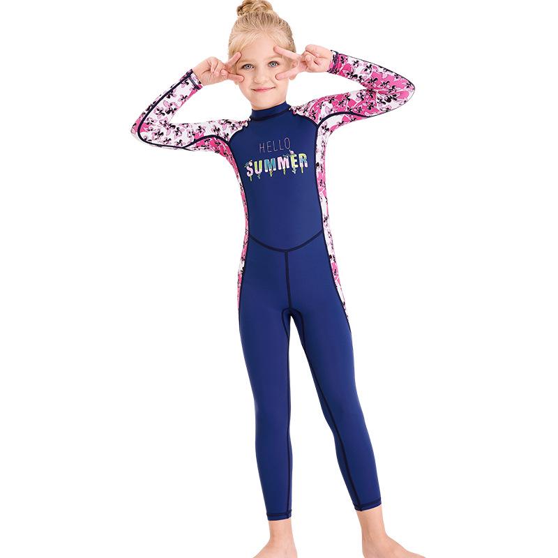 Children's Long Sleeve One-Piece Swimsuit - Girls' Quick-Drying Sunscreen Diving Suit