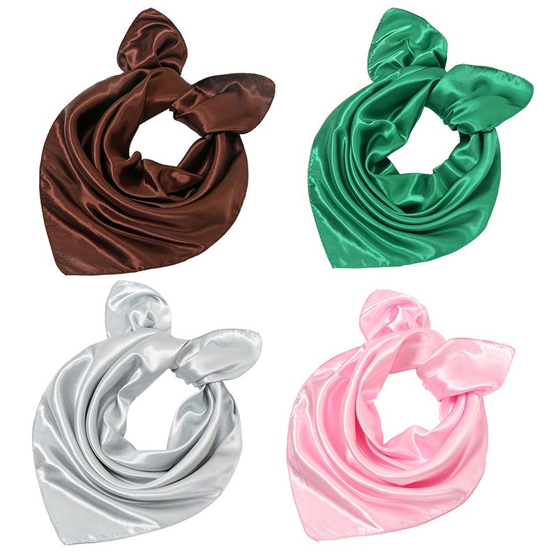 Square Scarf For Women Girls Candy Color Neckerchief Silk Feeling Stain Shiny Headband Silk Hair Wraps Bag Accessories Gifts